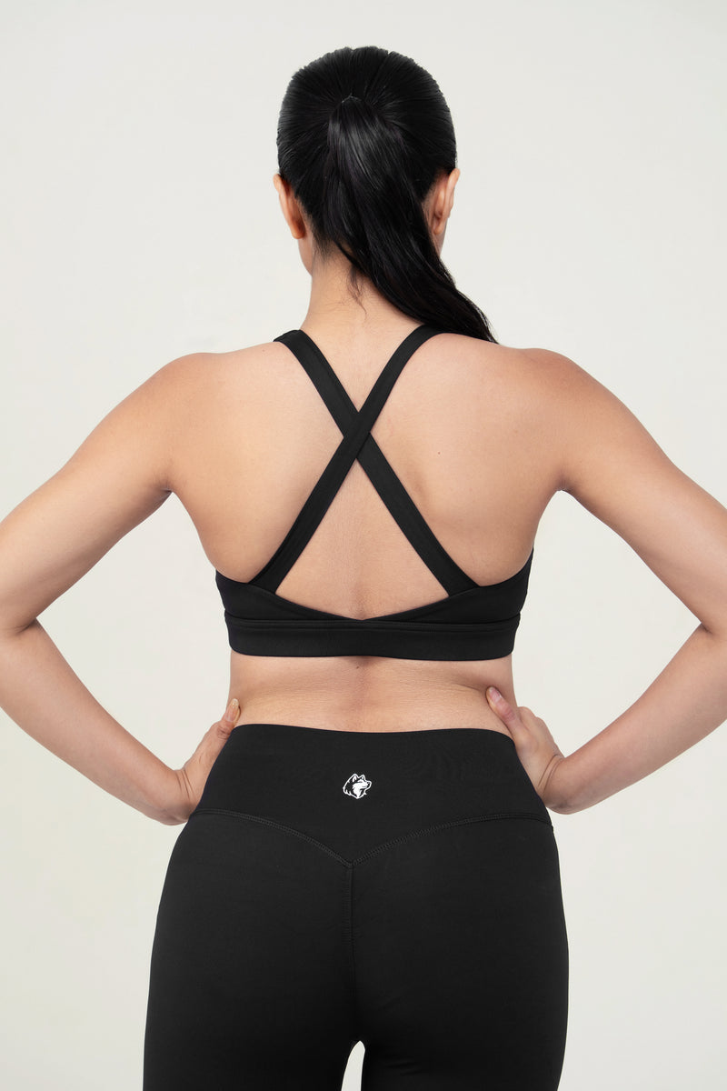 Red Husky Sculpt Sports Bra — Black — back — studio