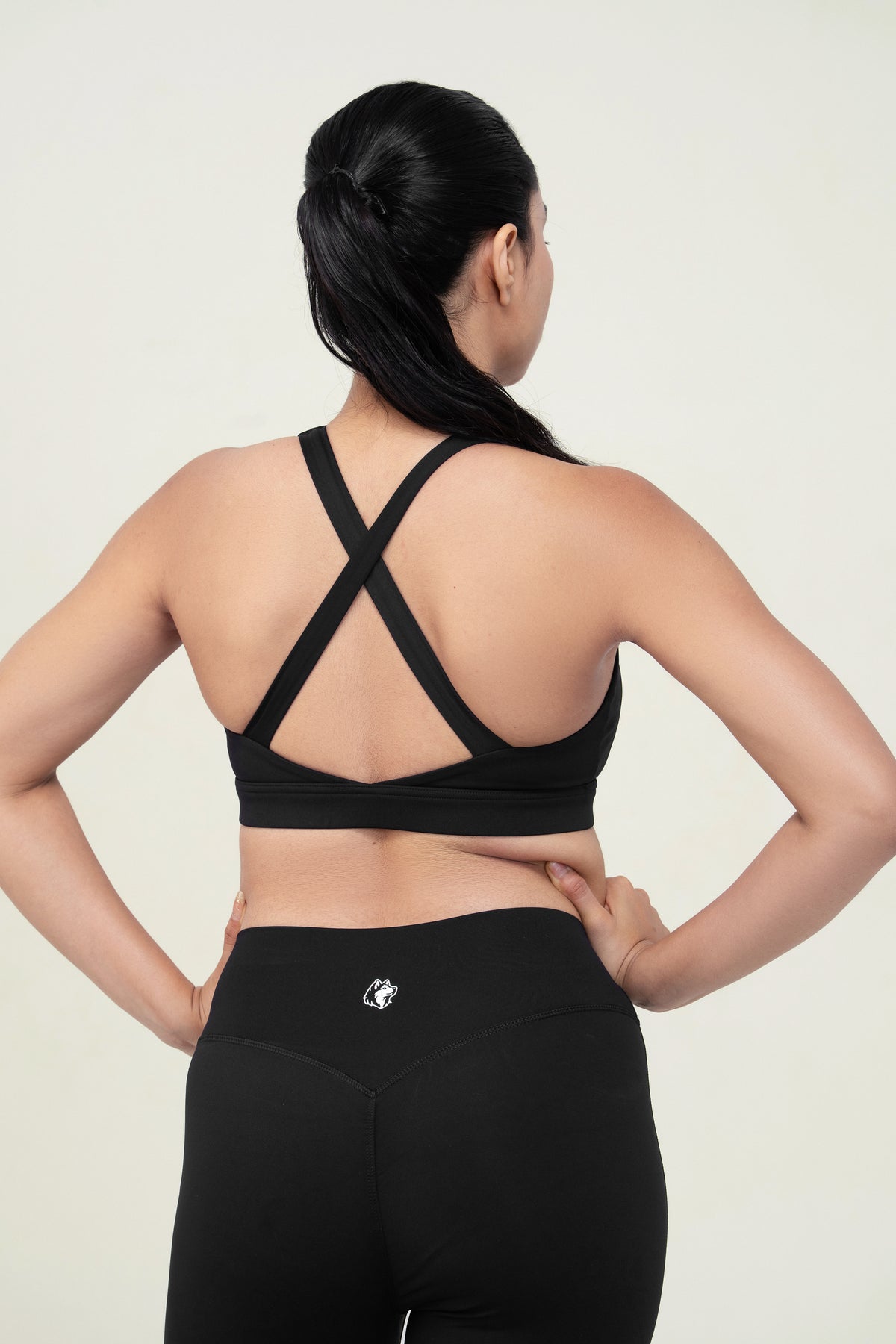 Red Husky Sculpt Sports Bra — Black — detail — studio