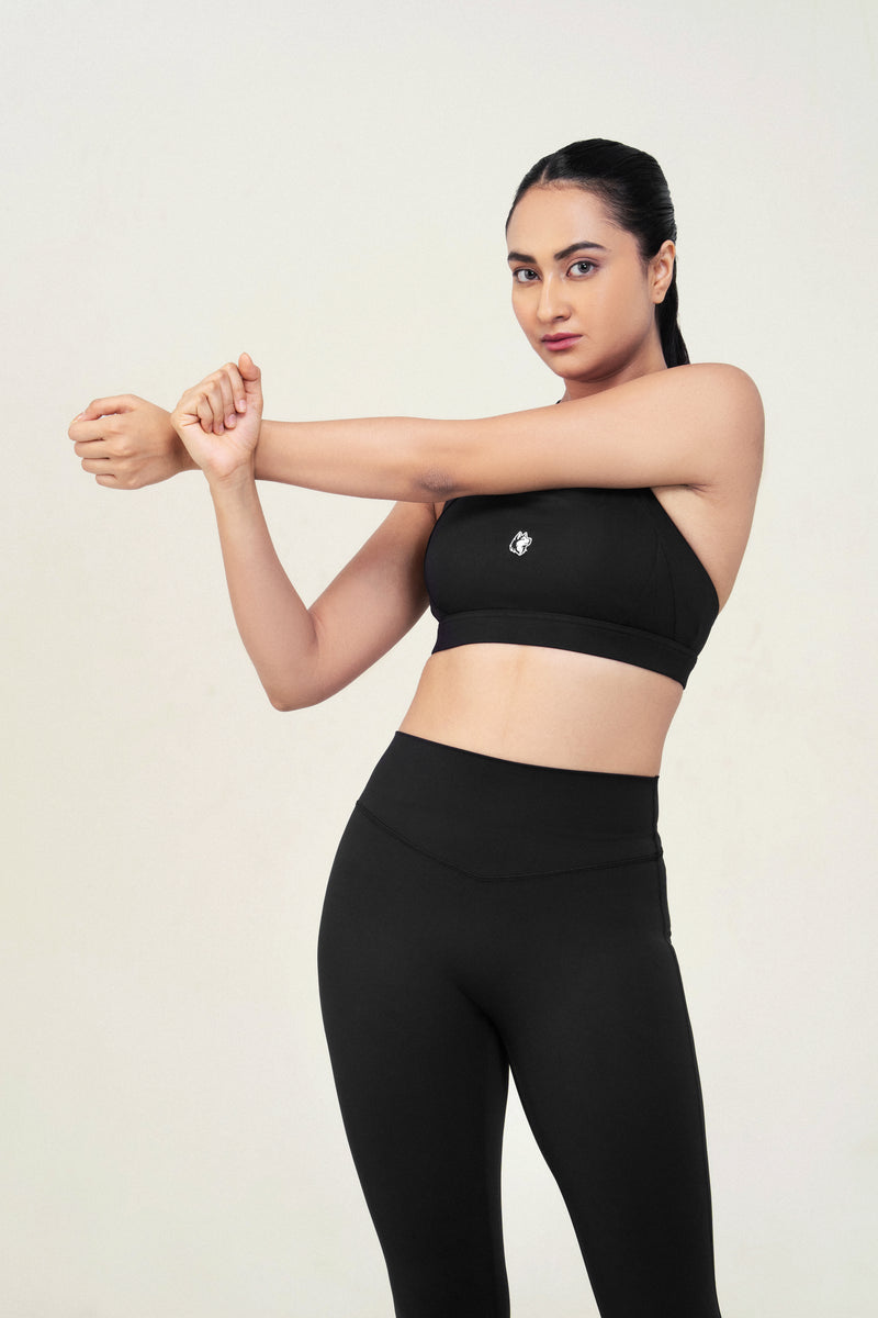 Red Husky Sculpt Sports Bra — Black — lifestyle — studio
