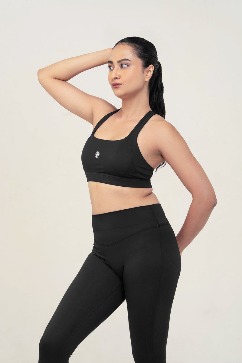 Red Husky Sculpt Sports Bra — Black — side — studio