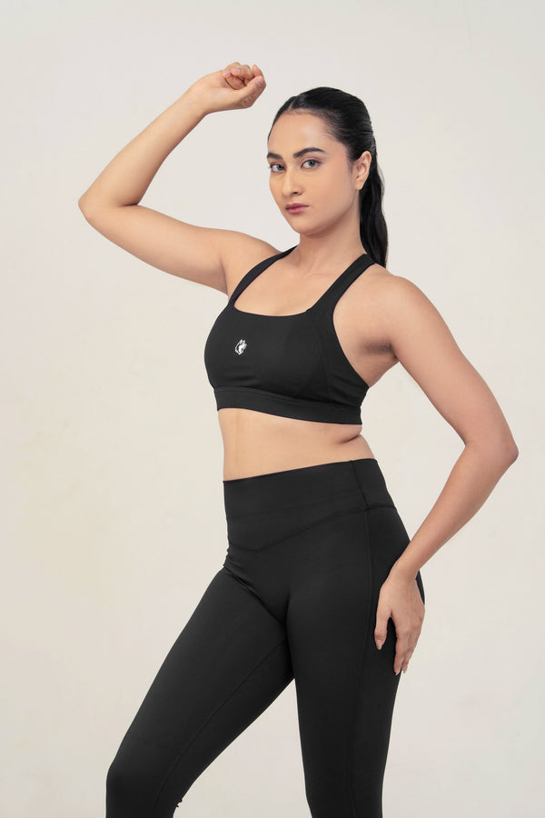 Red Husky Sculpt Sports Bra — Black — front — studio