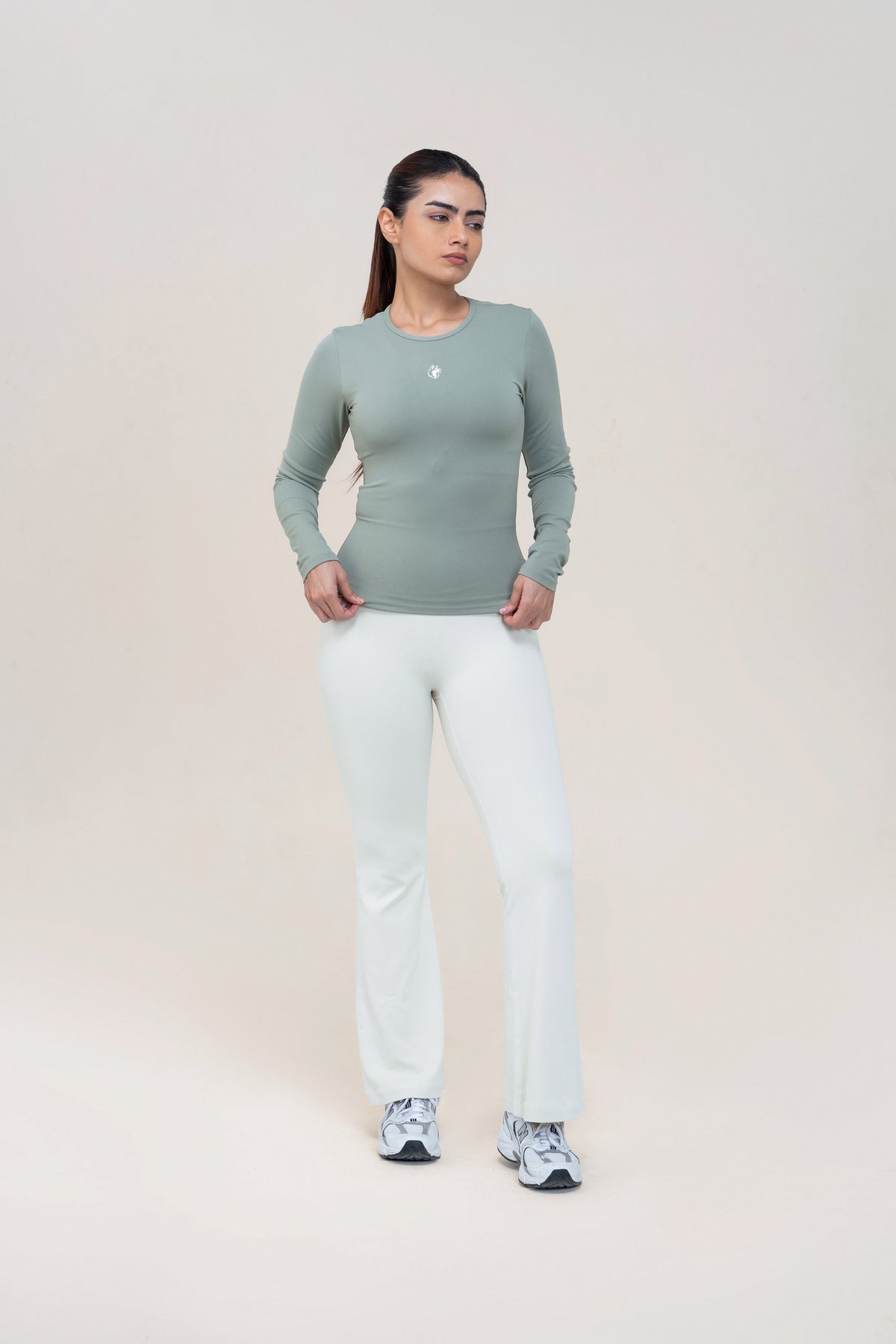 Flare Fit Sculpt Leggings — Ivory White — front — studio