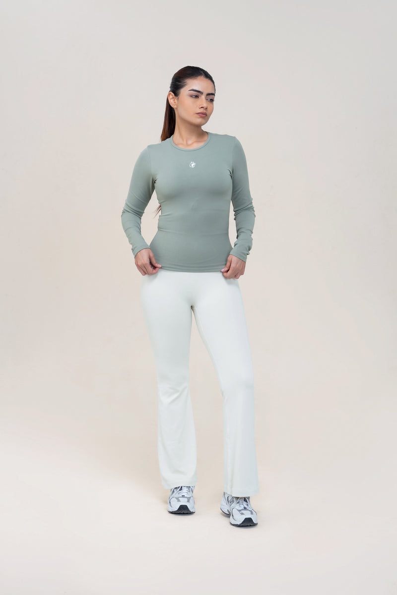 Flare Fit Sculpt Leggings — Ivory White — front — studio