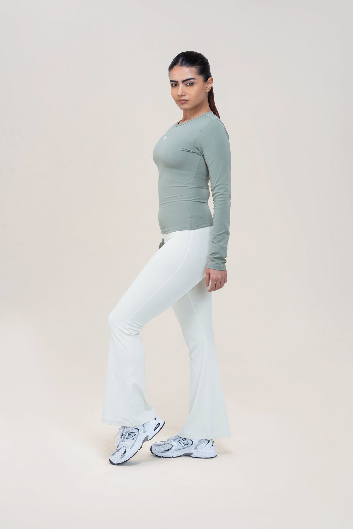Flare Fit Sculpt Leggings — Ivory White — side — studio