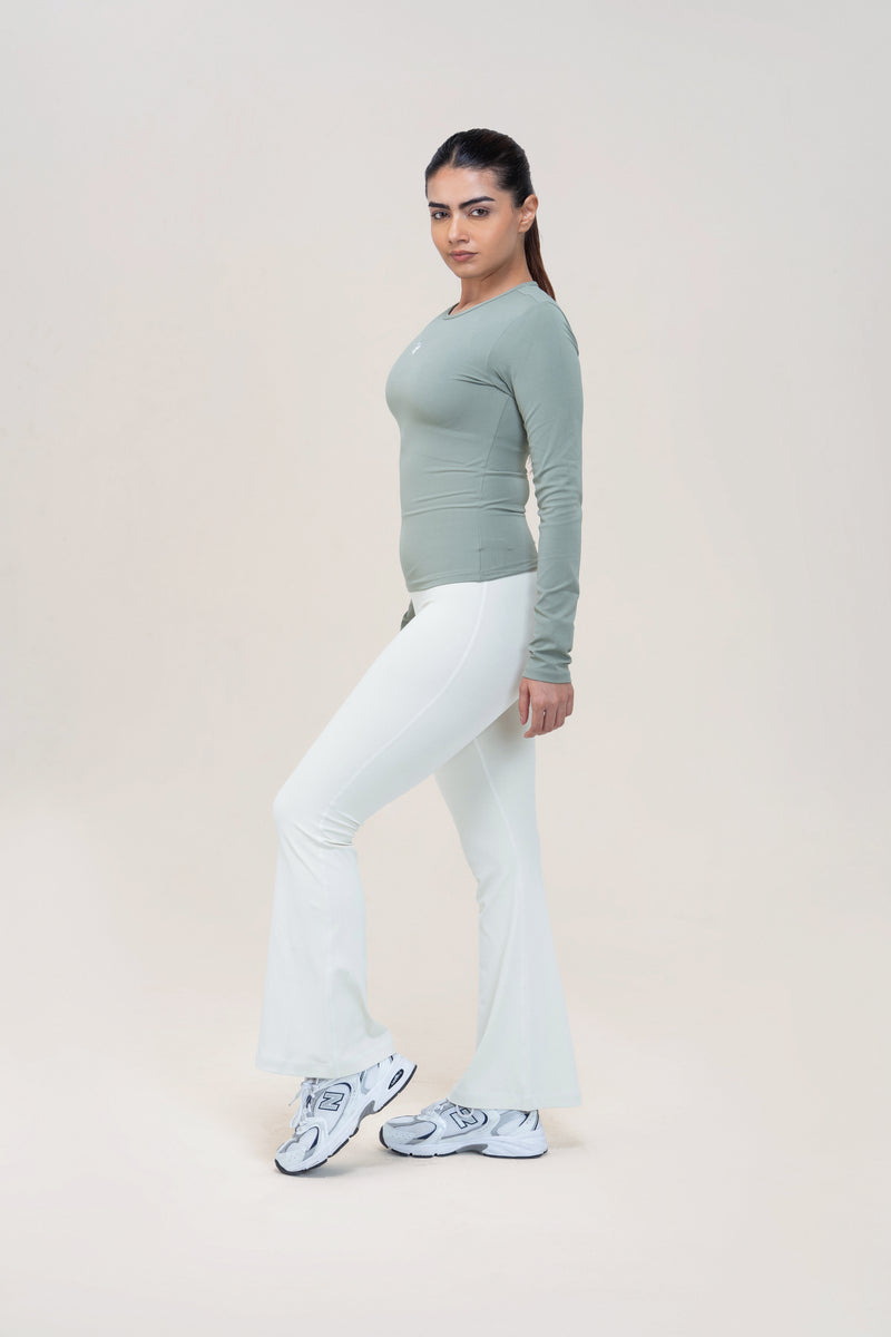 Flare Fit Sculpt Leggings — Ivory White — side — studio