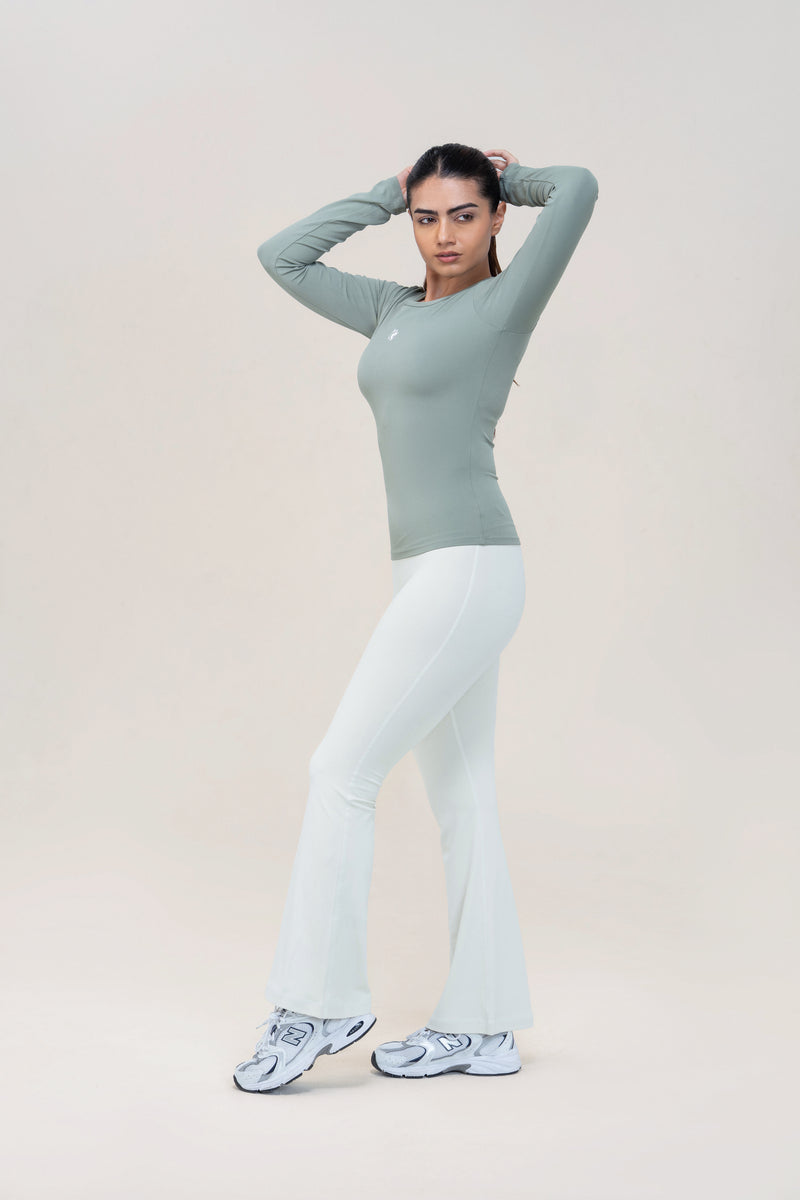 Flare Fit Sculpt Leggings — Ivory White — back — studio