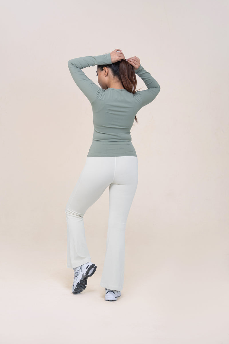 Red Husky Long Sleeve Training Top — Basil Green — back — studio