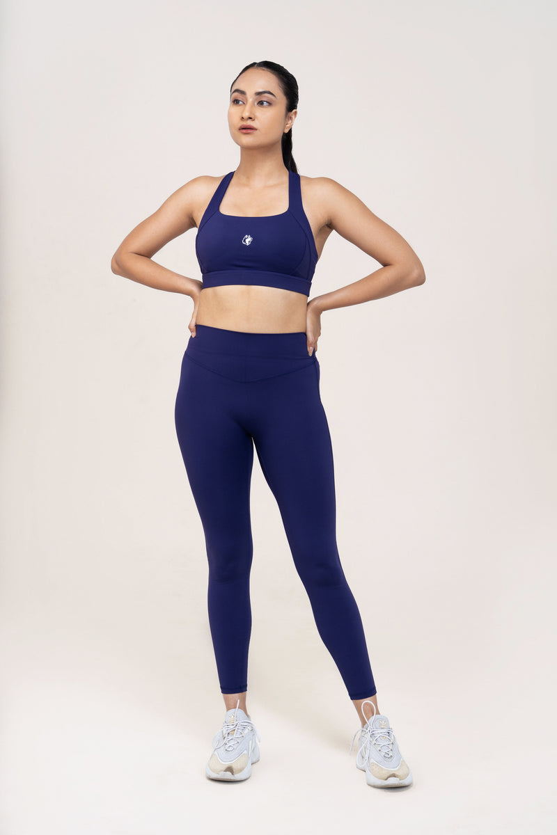 Red Husky Premium Sculpt Leggings — Navy Blue — front — studio