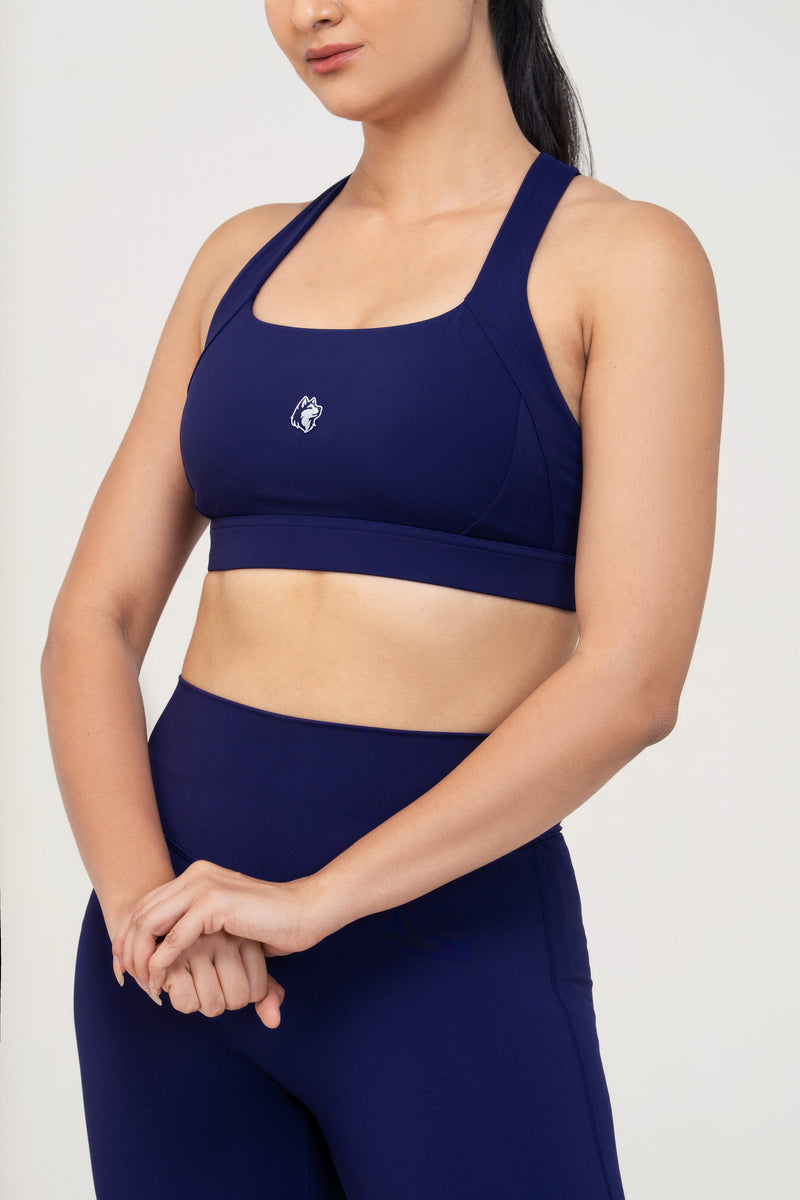 Red Husky Sculpt Sports Bra — Navy Blue — front — studio