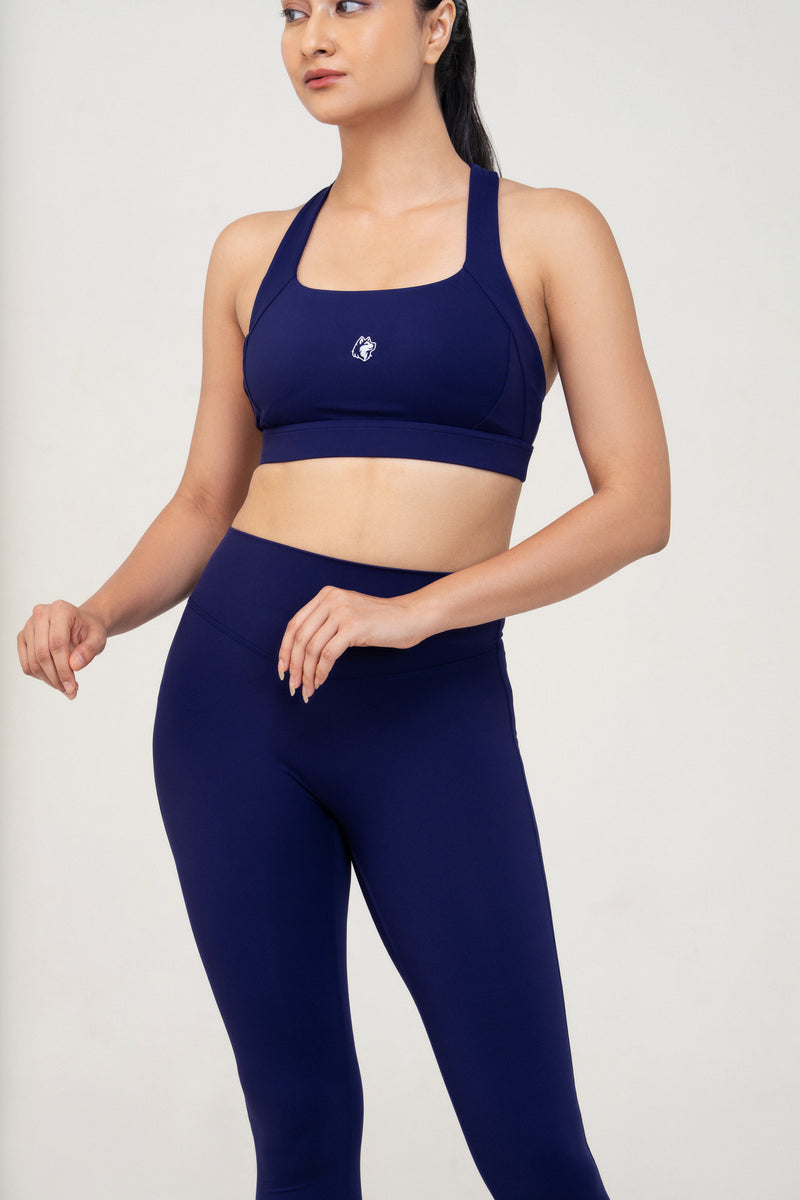 Red Husky Sculpt Sports Bra — Navy Blue — detail — studio