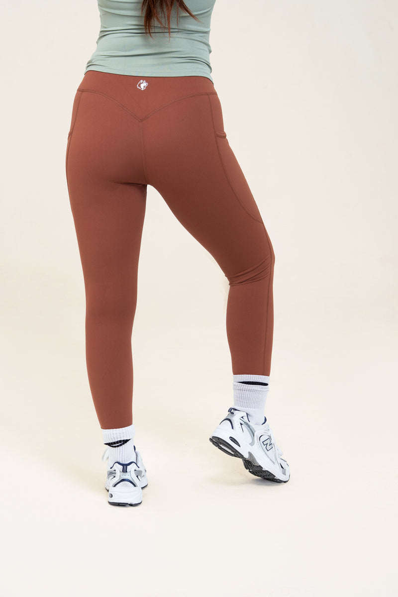 Core Flex Pocket Leggings — Mocha — back — studio