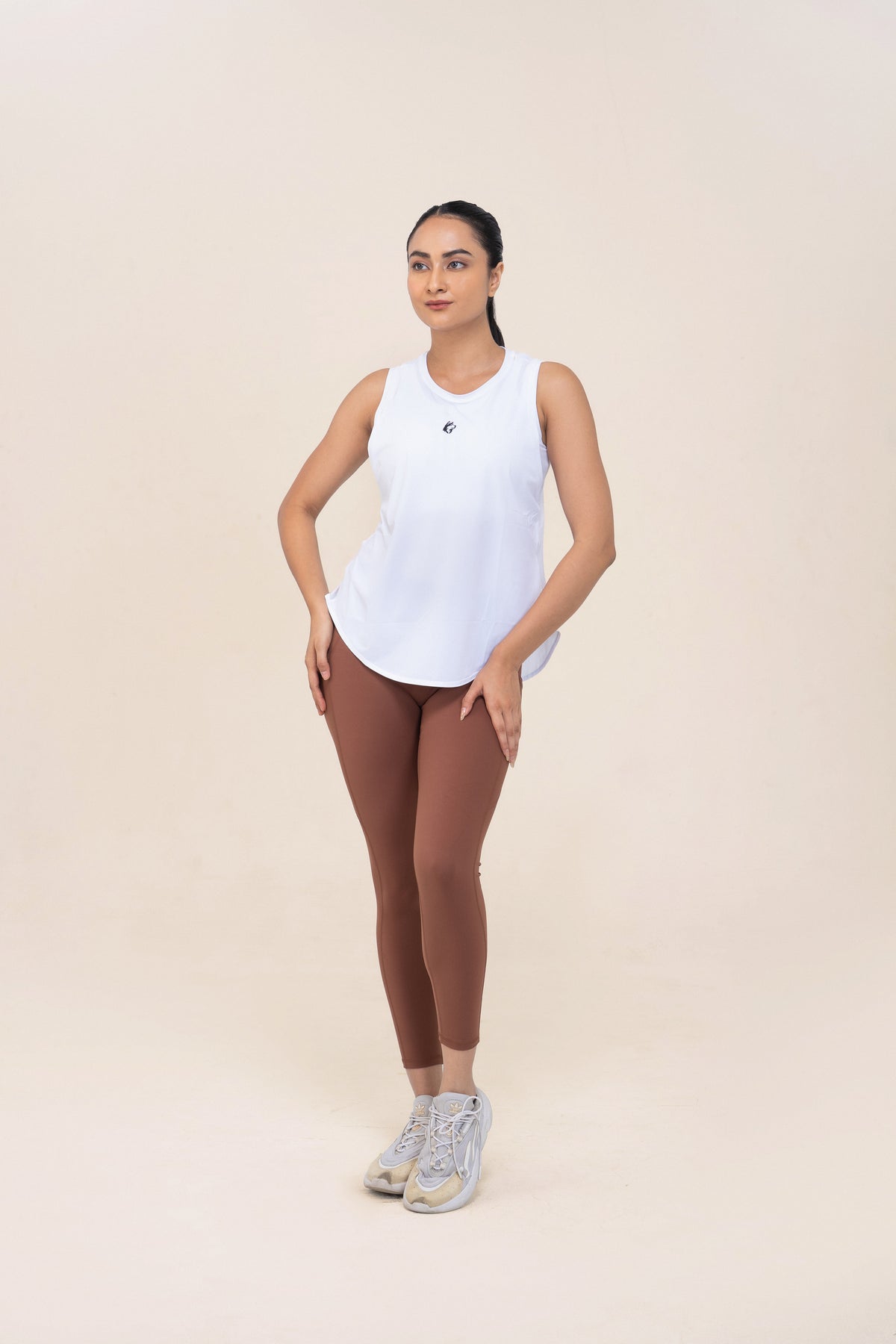 Red Husky Loose Training Tank — White — front — studio