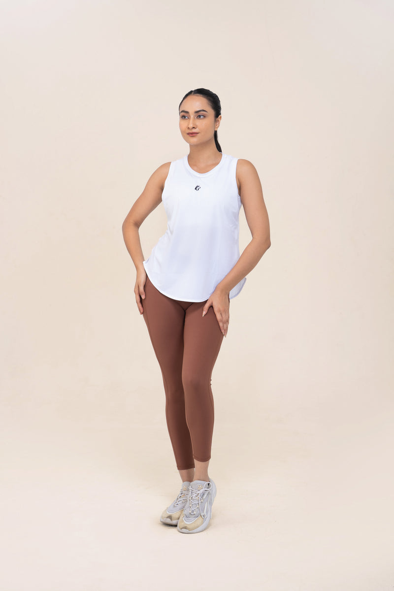 Red Husky Loose Training Tank — White — front — studio