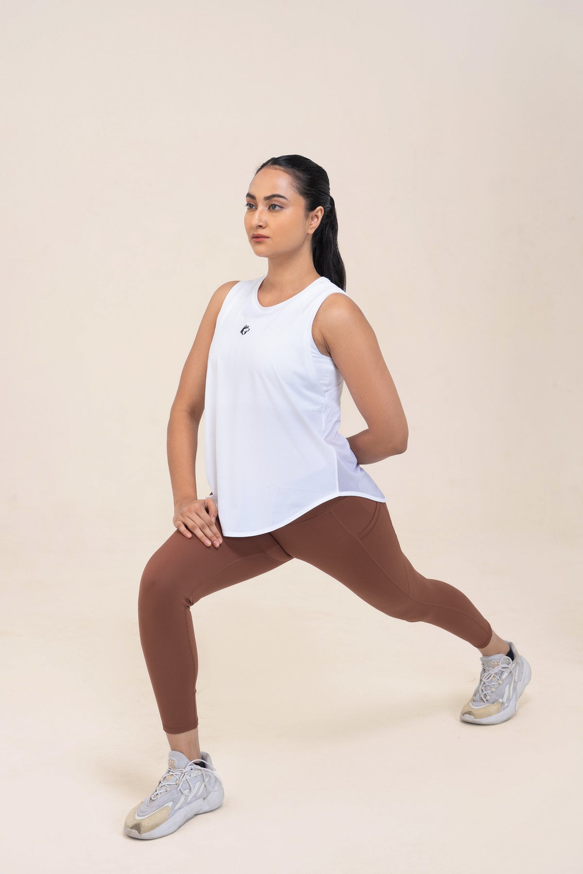 Red Husky Loose Training Tank — White — lifestyle — studio