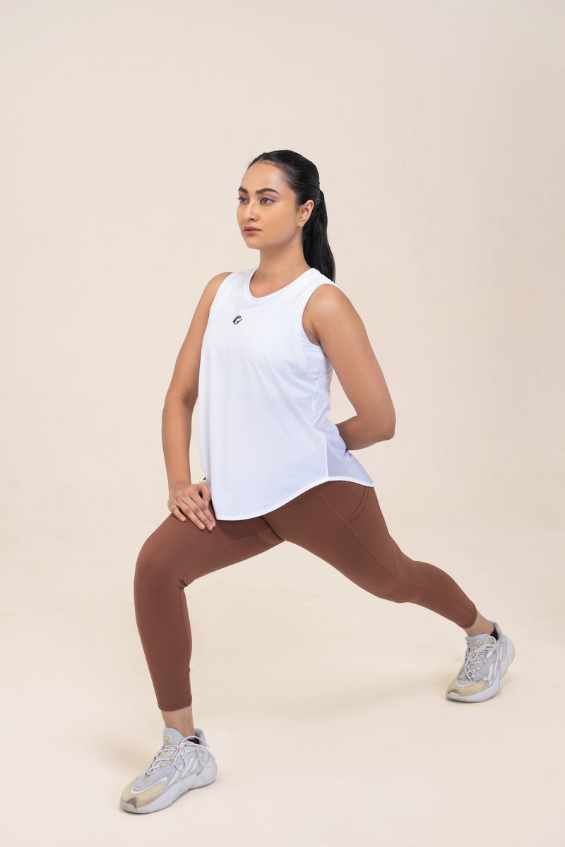 Red Husky Loose Training Tank — White — lifestyle — studio