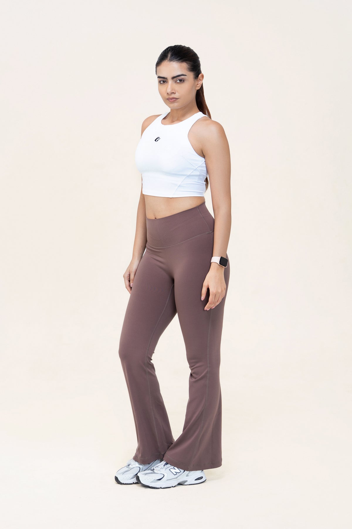 Flare Fit Sculpt Leggings — Dusty Brown — side — studio