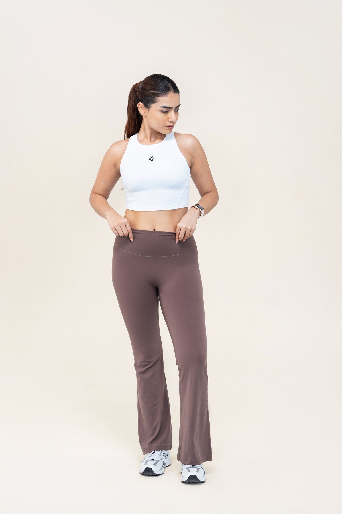 Flare Fit Sculpt Leggings — Dusty Brown — front — studio
