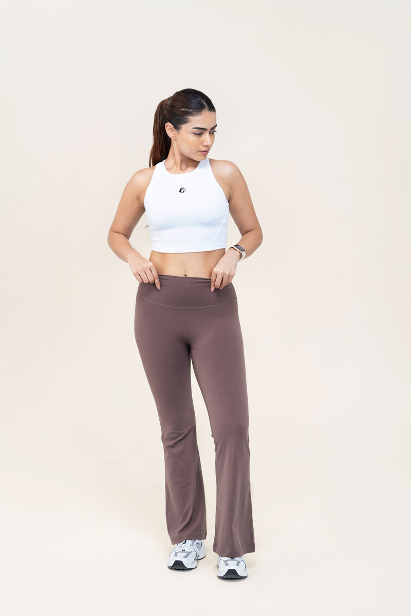 Flare Fit Sculpt Leggings — Dusty Brown — front — studio