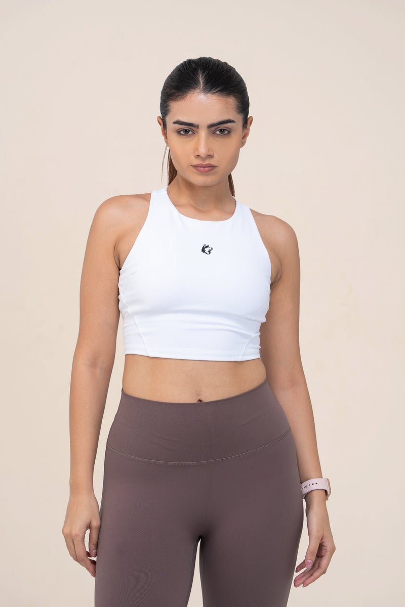 Red Husky High Neck Sculpt Tank — White — detail — studio