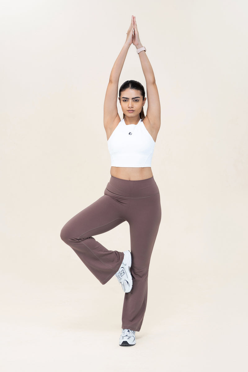 Flare Fit Sculpt Leggings — Dusty Brown — lifestyle — studio