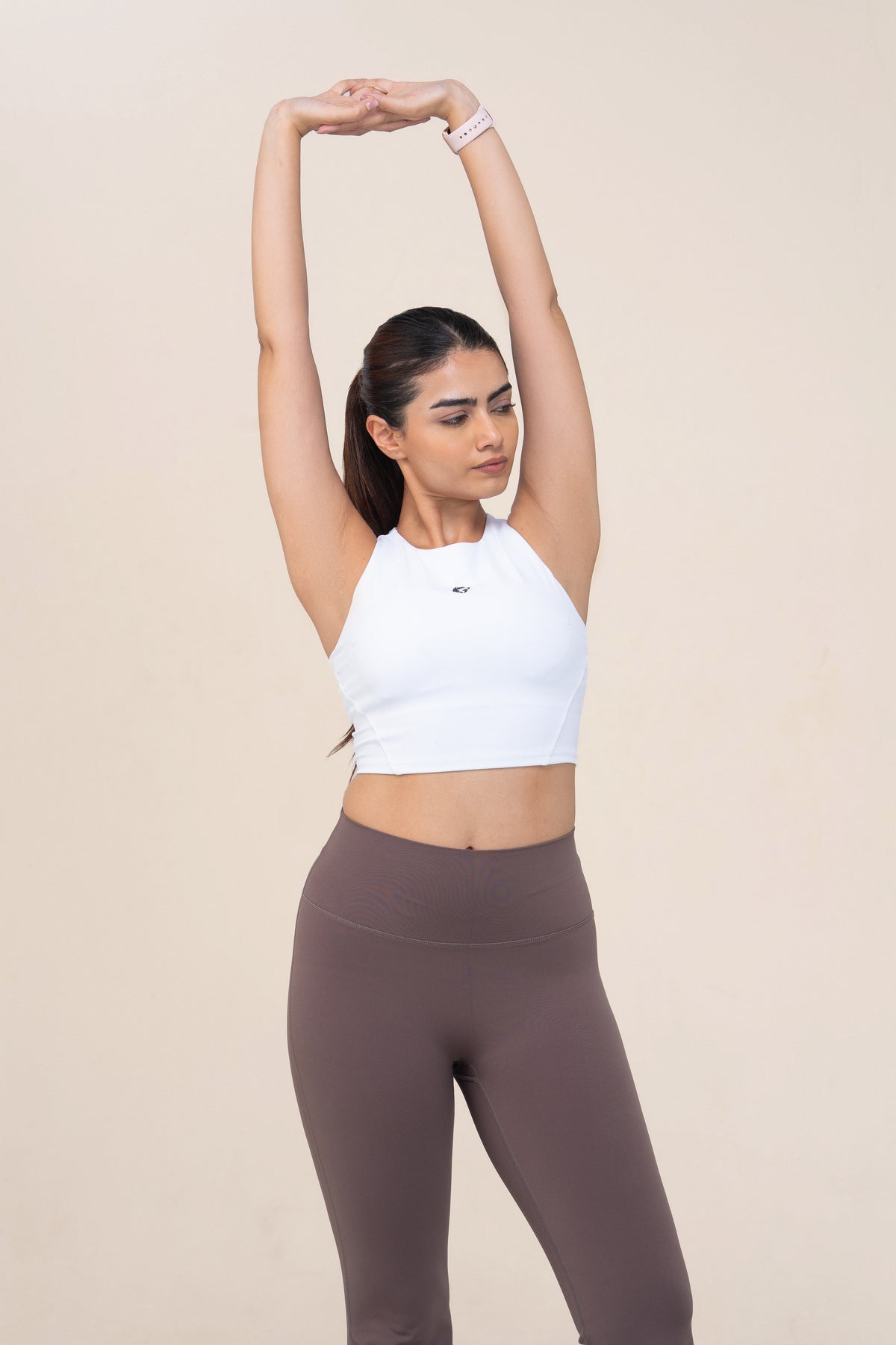 Red Husky High Neck Sculpt Tank — White — lifestyle — studio