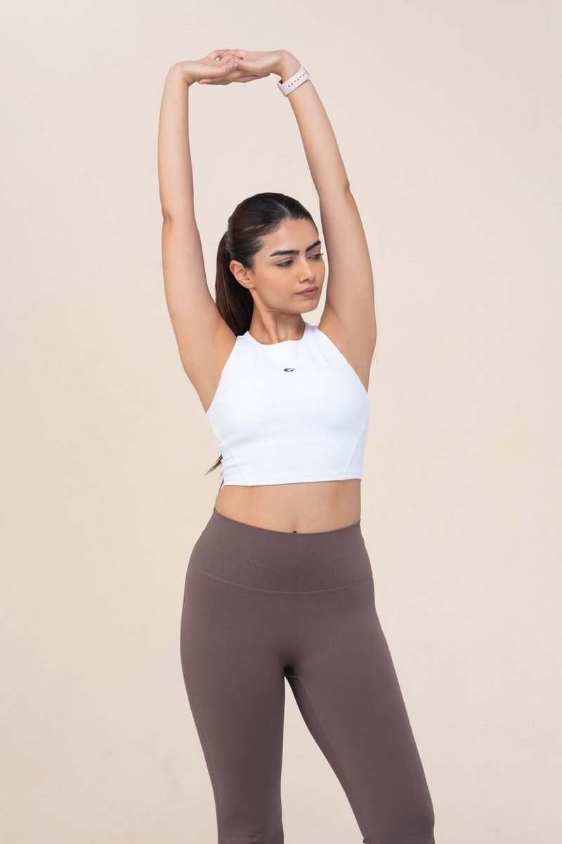 Red Husky High Neck Sculpt Tank — White — lifestyle — studio