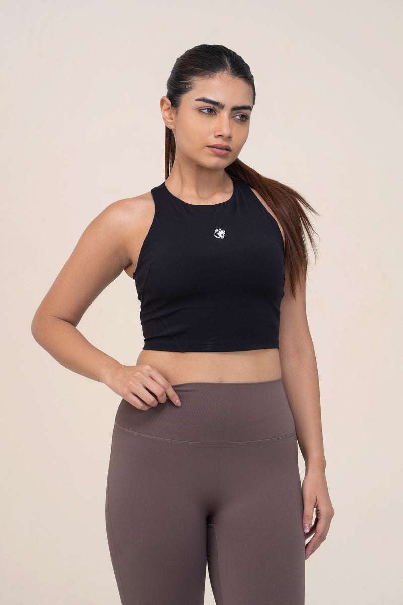 Red Husky High Neck Sculpt Tank — Black — front — studio