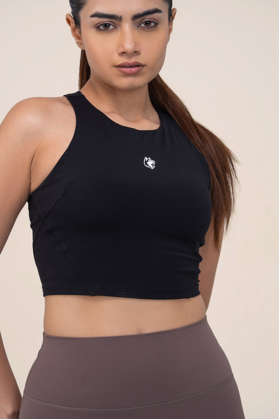 Red Husky High Neck Sculpt Tank — Black — detail — studio