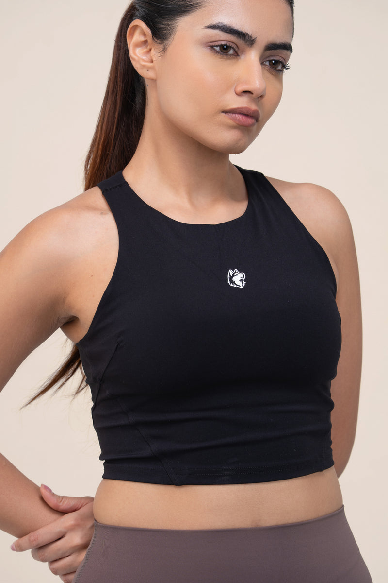 Red Husky High Neck Sculpt Tank — Black — side — studio