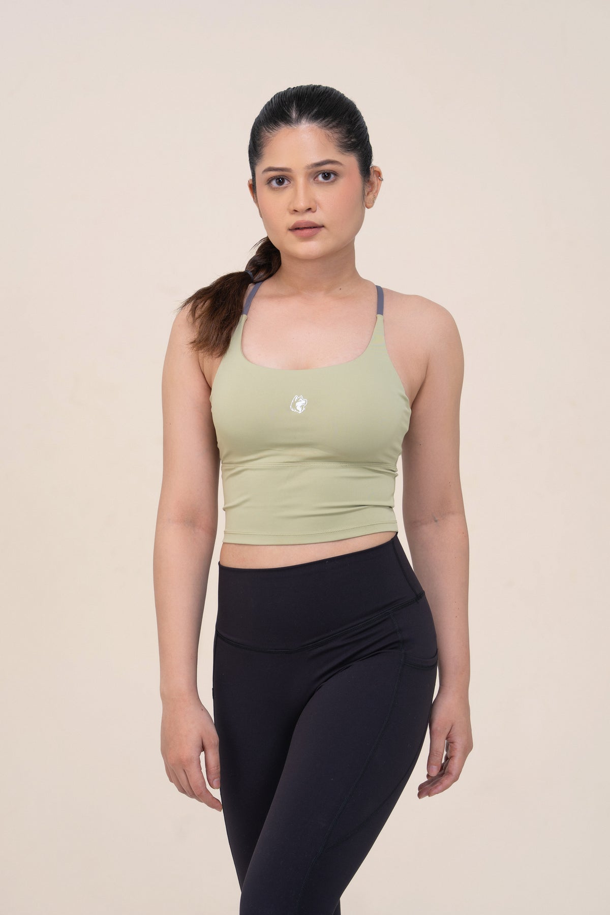 Red Husky Sculpt Activewear Vest — Cardamom Green — detail — studio