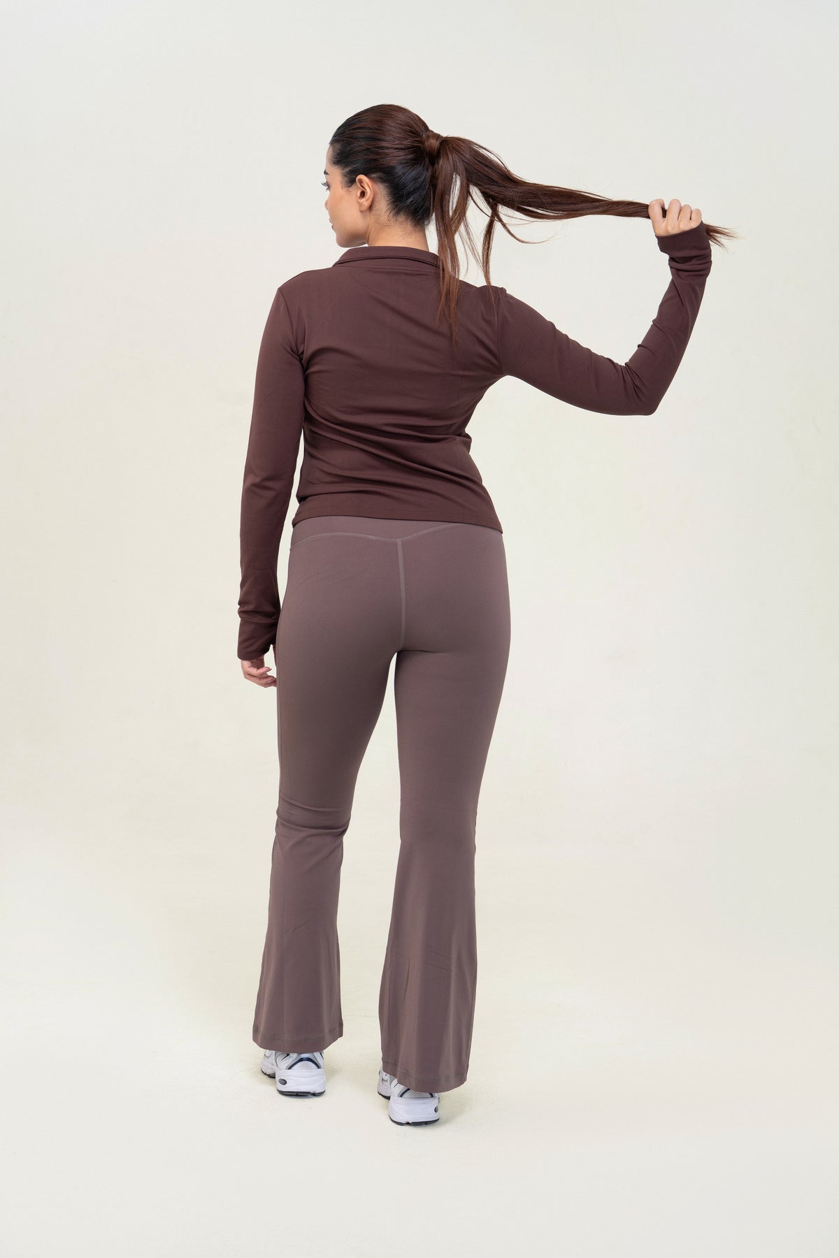 Red Husky Mock-Neck Zip Jacket — Distilled Coffee — back — studio