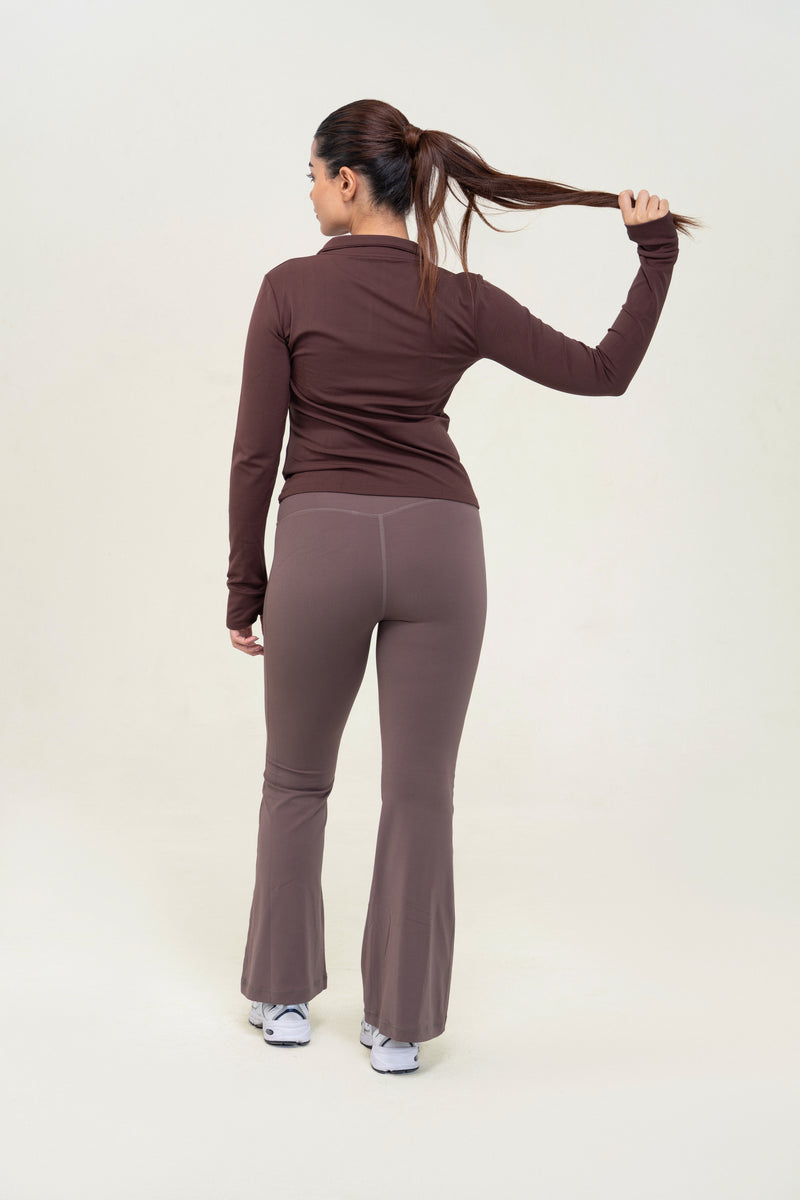 Red Husky Mock-Neck Zip Jacket — Distilled Coffee — back — studio
