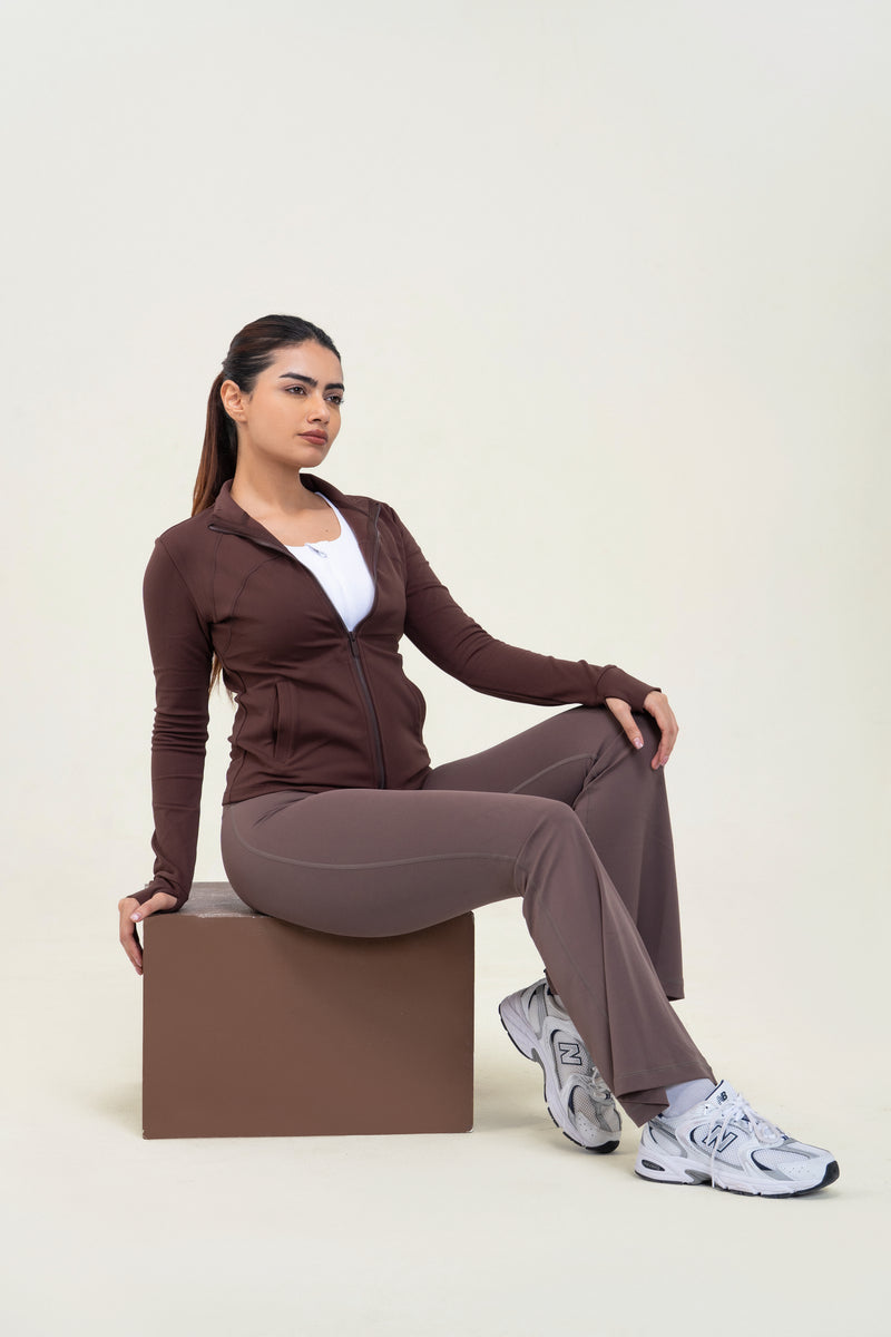 Red Husky Mock-Neck Zip Jacket — Distilled Coffee — lifestyle — studio