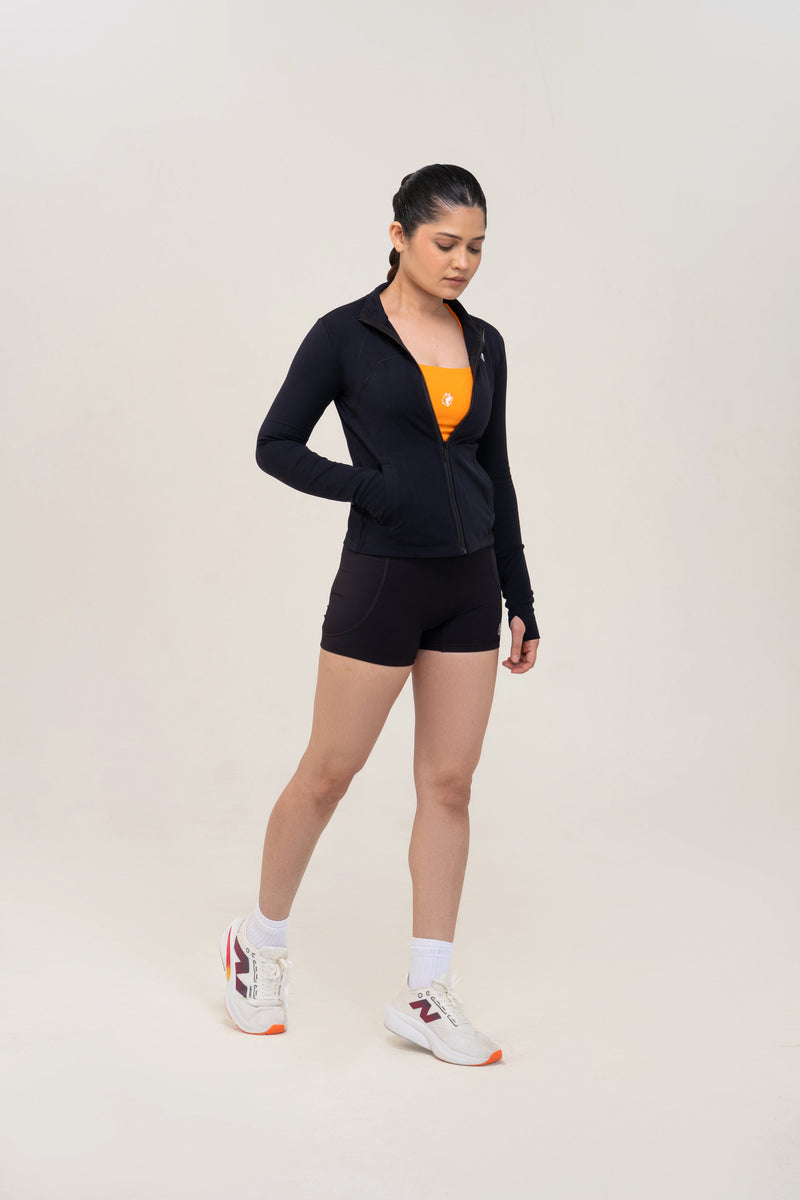 Red Husky Mock-Neck Zip Jacket — Black — side — studio