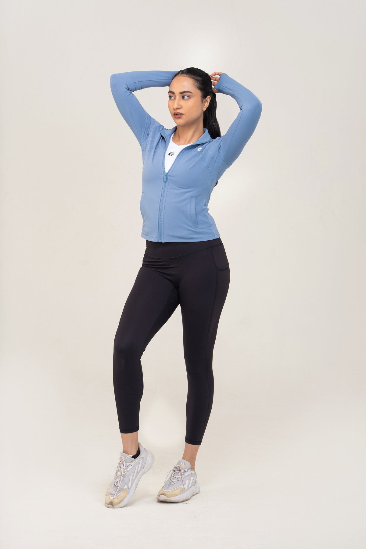 Red Husky Mock-Neck Zip Jacket — Azure Blue — lifestyle — studio