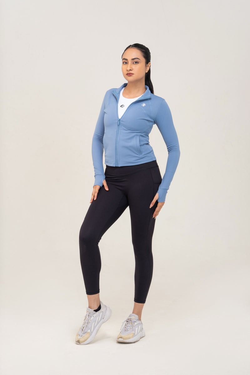 Red Husky Mock-Neck Zip Jacket — Azure Blue — side — studio