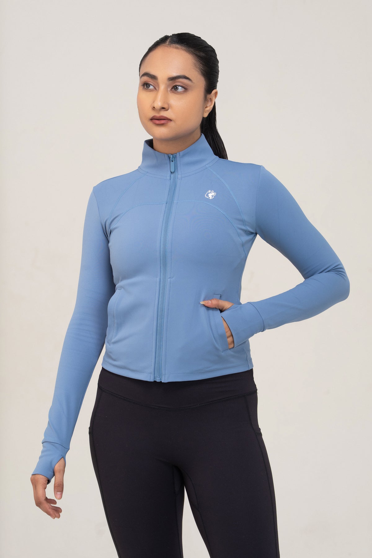 Red Husky Mock-Neck Zip Jacket — Azure Blue — front — studio
