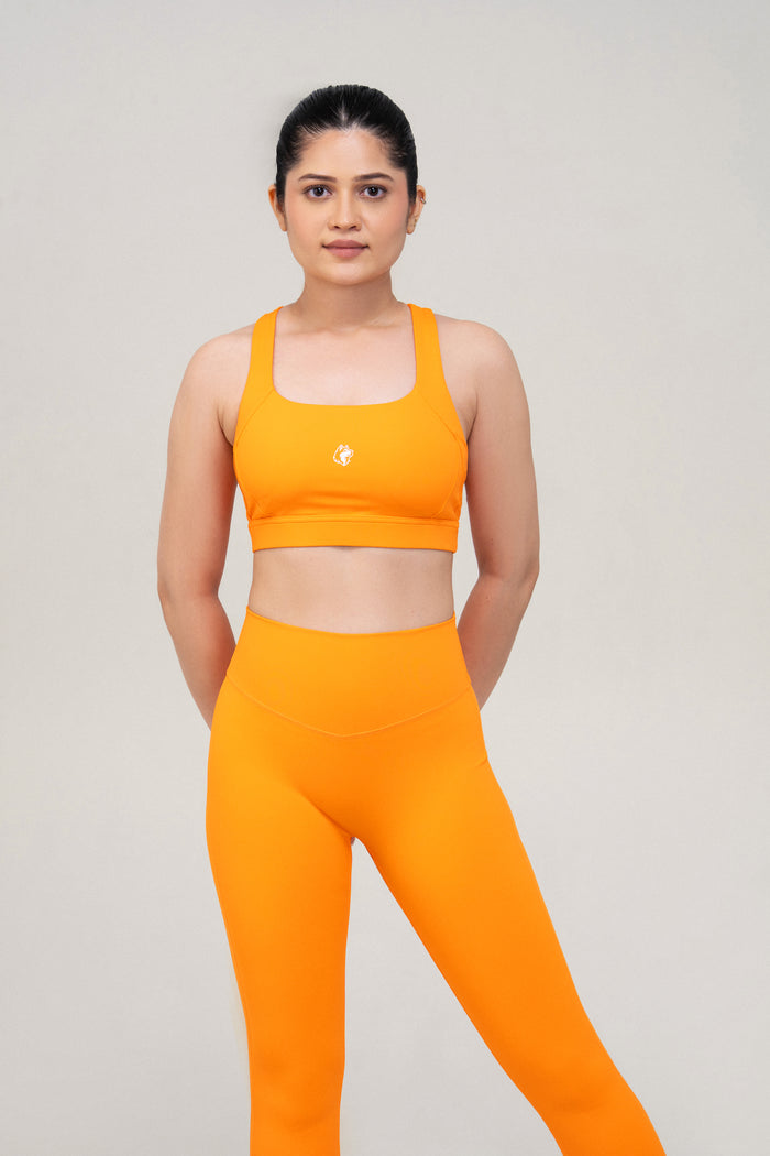Red Husky Sculpt Sports Bra — Orange — front — studio
