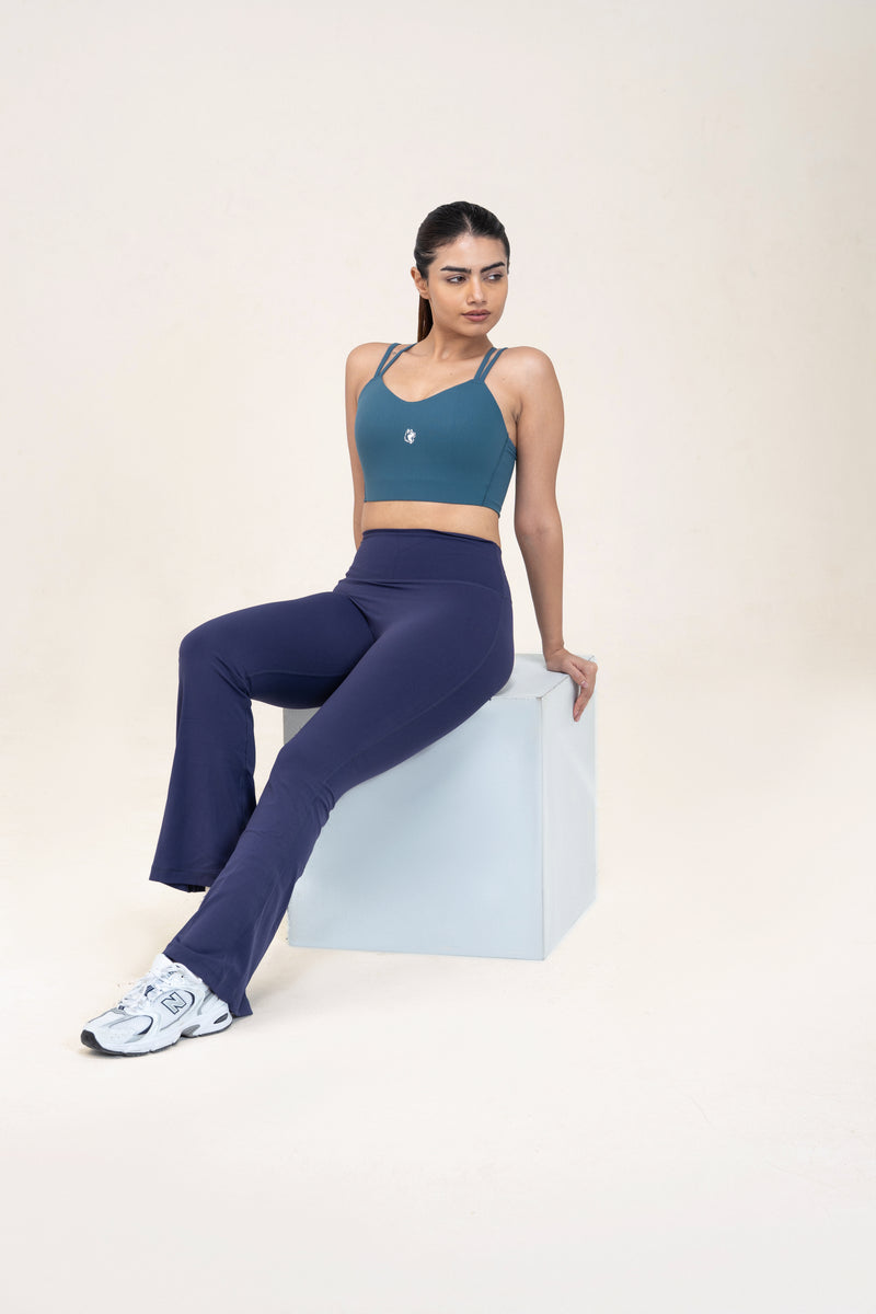 Flare Fit Sculpt Leggings — Navy Blue — lifestyle — studio