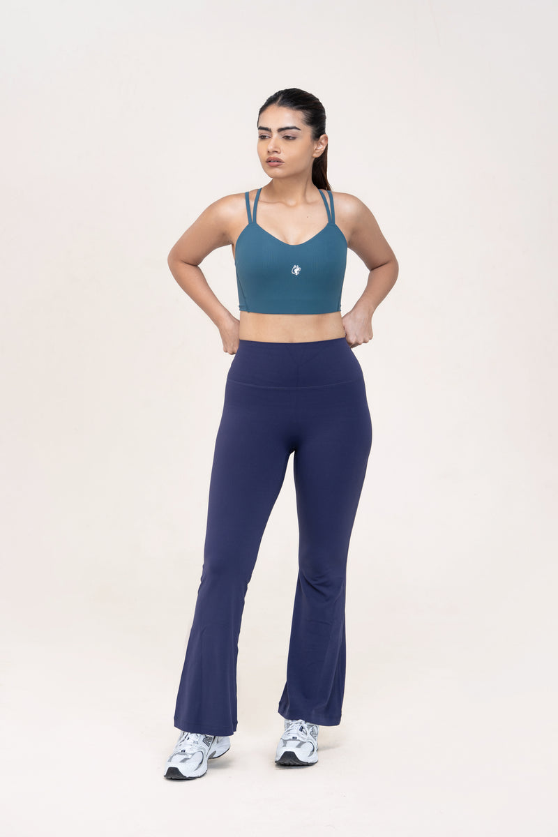 Flare Fit Sculpt Leggings — Navy Blue — front — studio