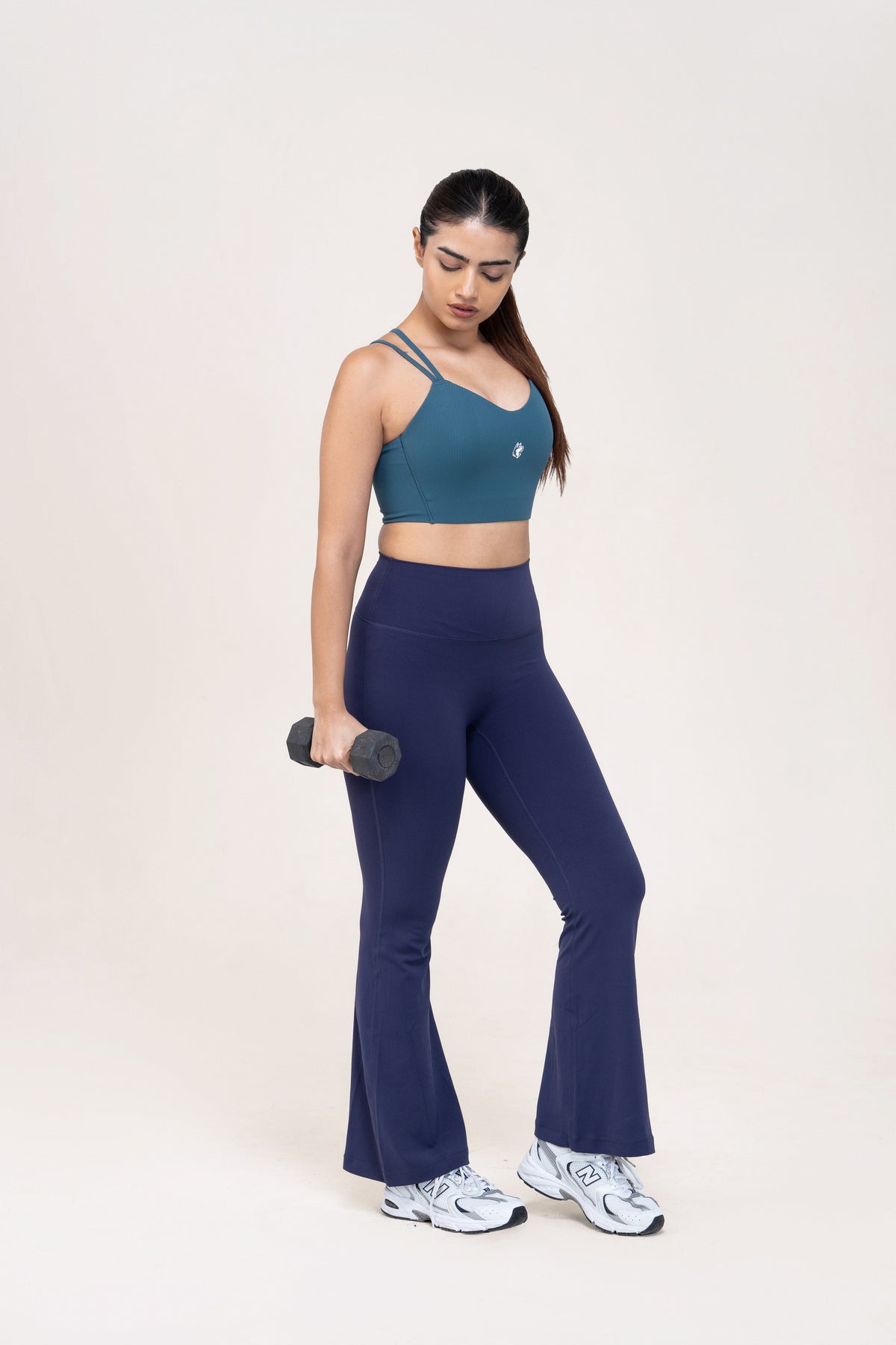 Flare Fit Sculpt Leggings — Navy Blue — side — studio
