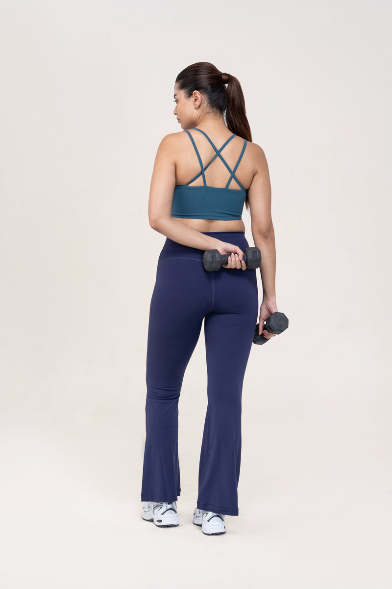Flare Fit Sculpt Leggings — Navy Blue — back — studio