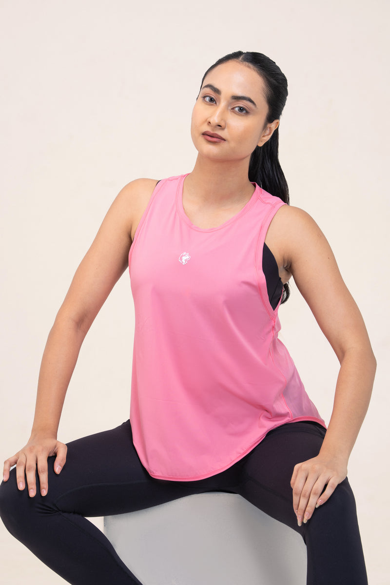 Red Husky Loose Training Tank — Cherry Blossom Pink — lifestyle — studio