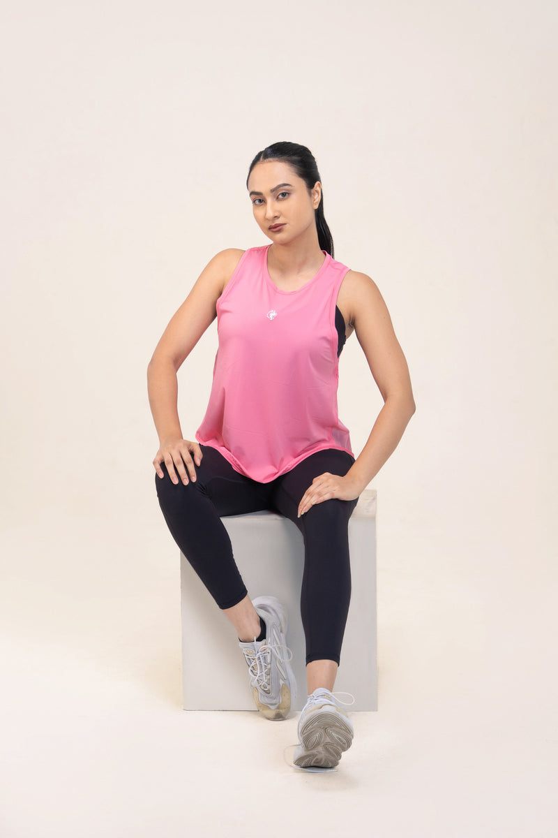 Red Husky Loose Training Tank — Cherry Blossom Pink — detail — studio
