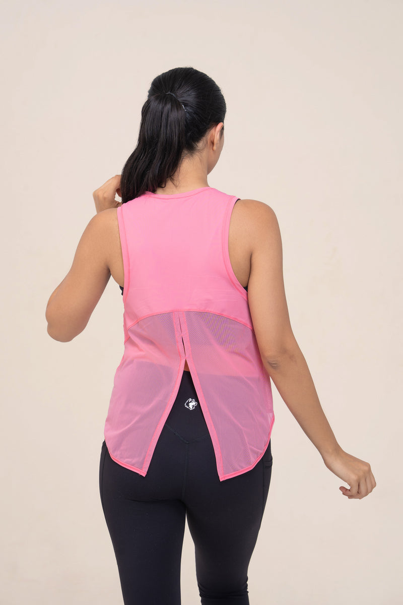 Red Husky Loose Training Tank — Cherry Blossom Pink — side — studio