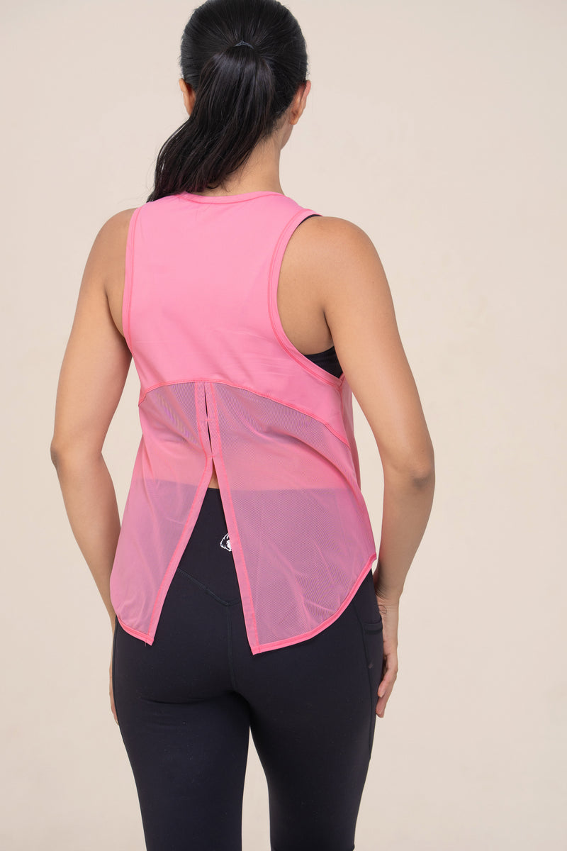 Red Husky Loose Training Tank — Cherry Blossom Pink — back — studio