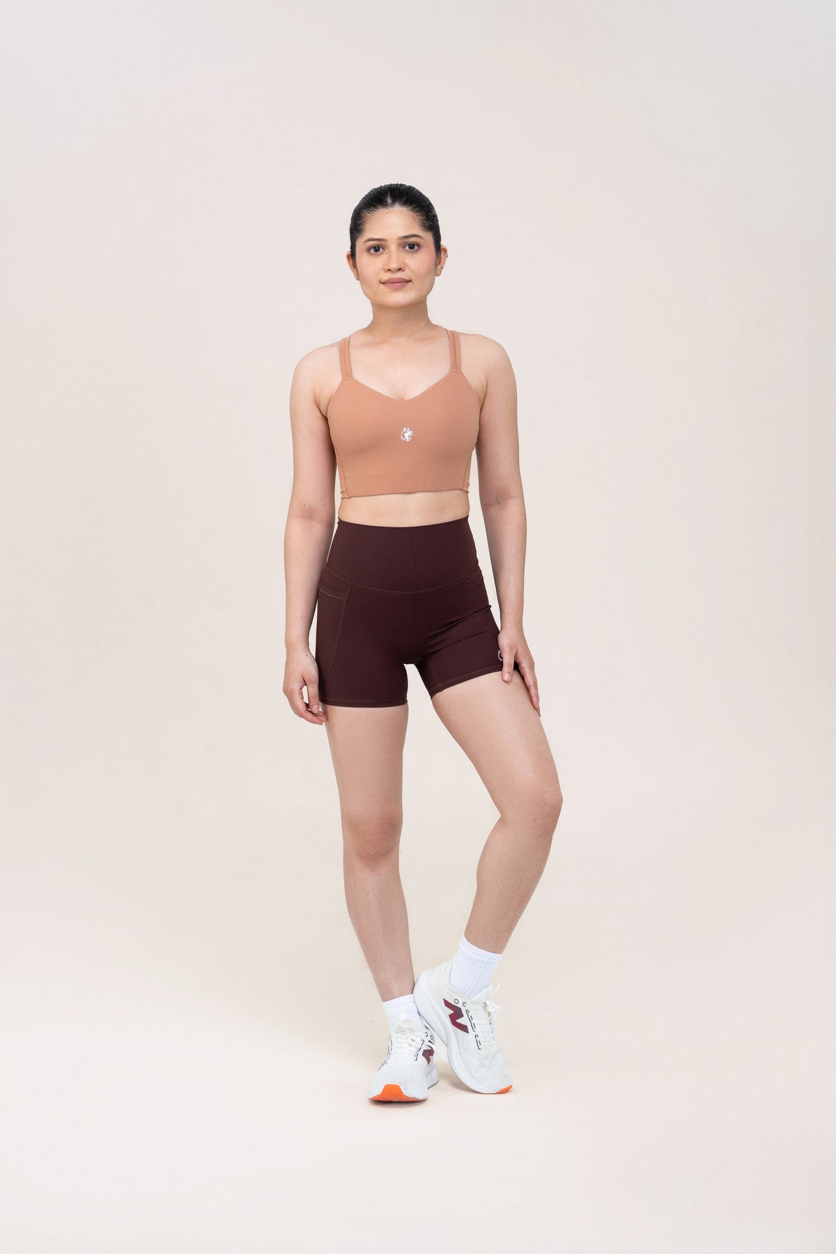 Red Husky Compression Shorts — Dark Brown — front — studio