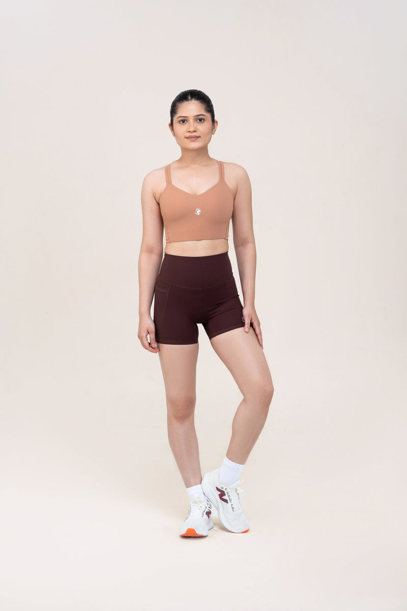 Red Husky Compression Shorts — Dark Brown — front — studio