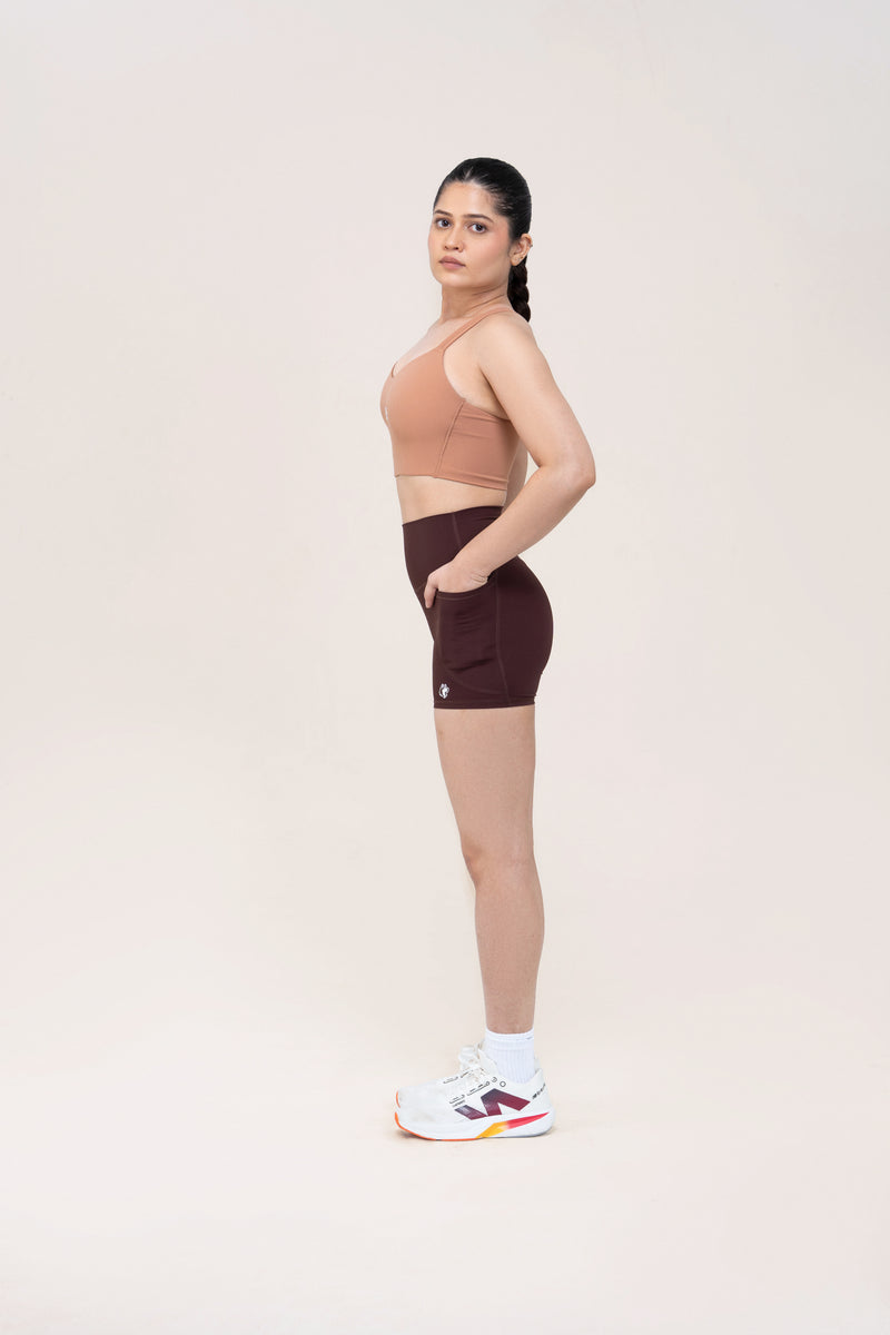 Red Husky Compression Shorts — Dark Brown — side — studio
