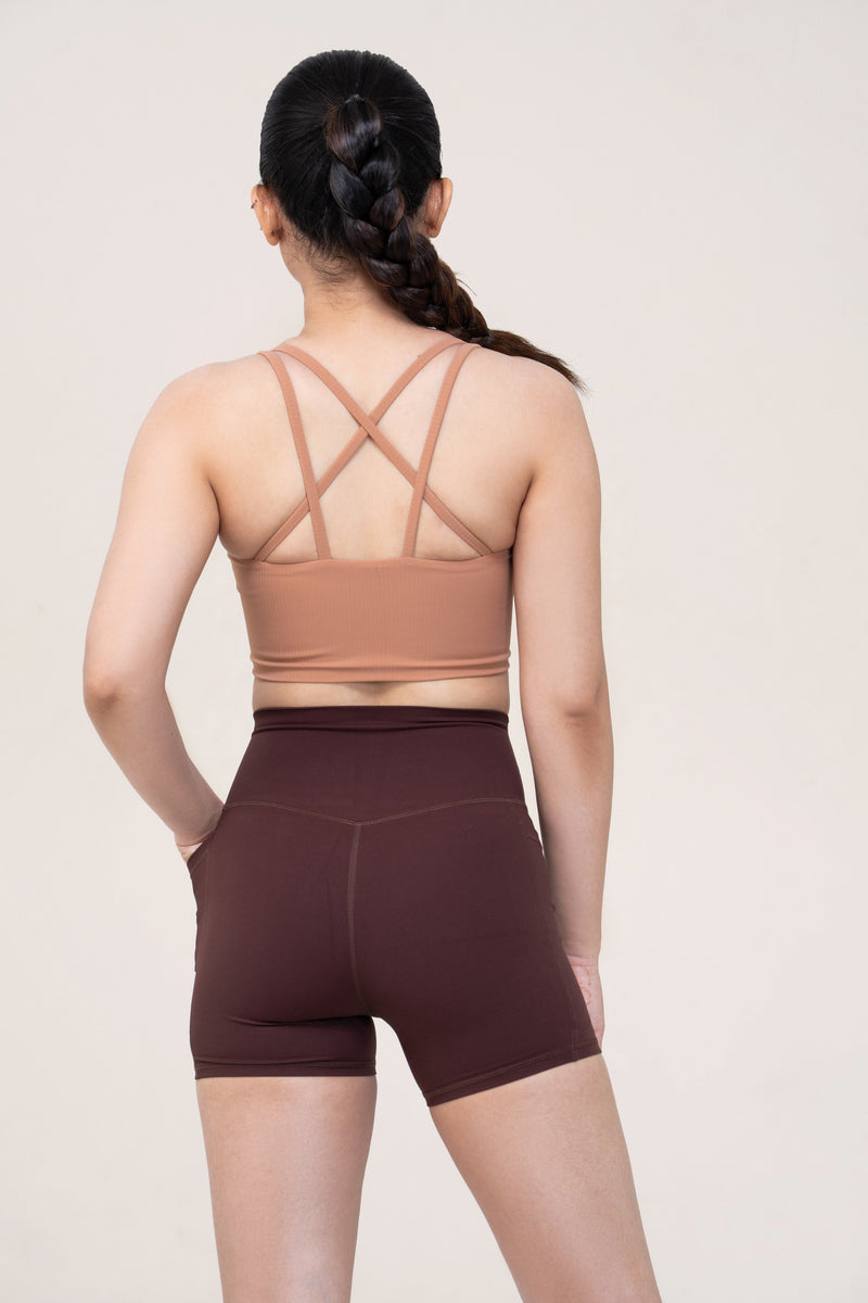 Red Husky Compression Shorts — Dark Brown — back — studio